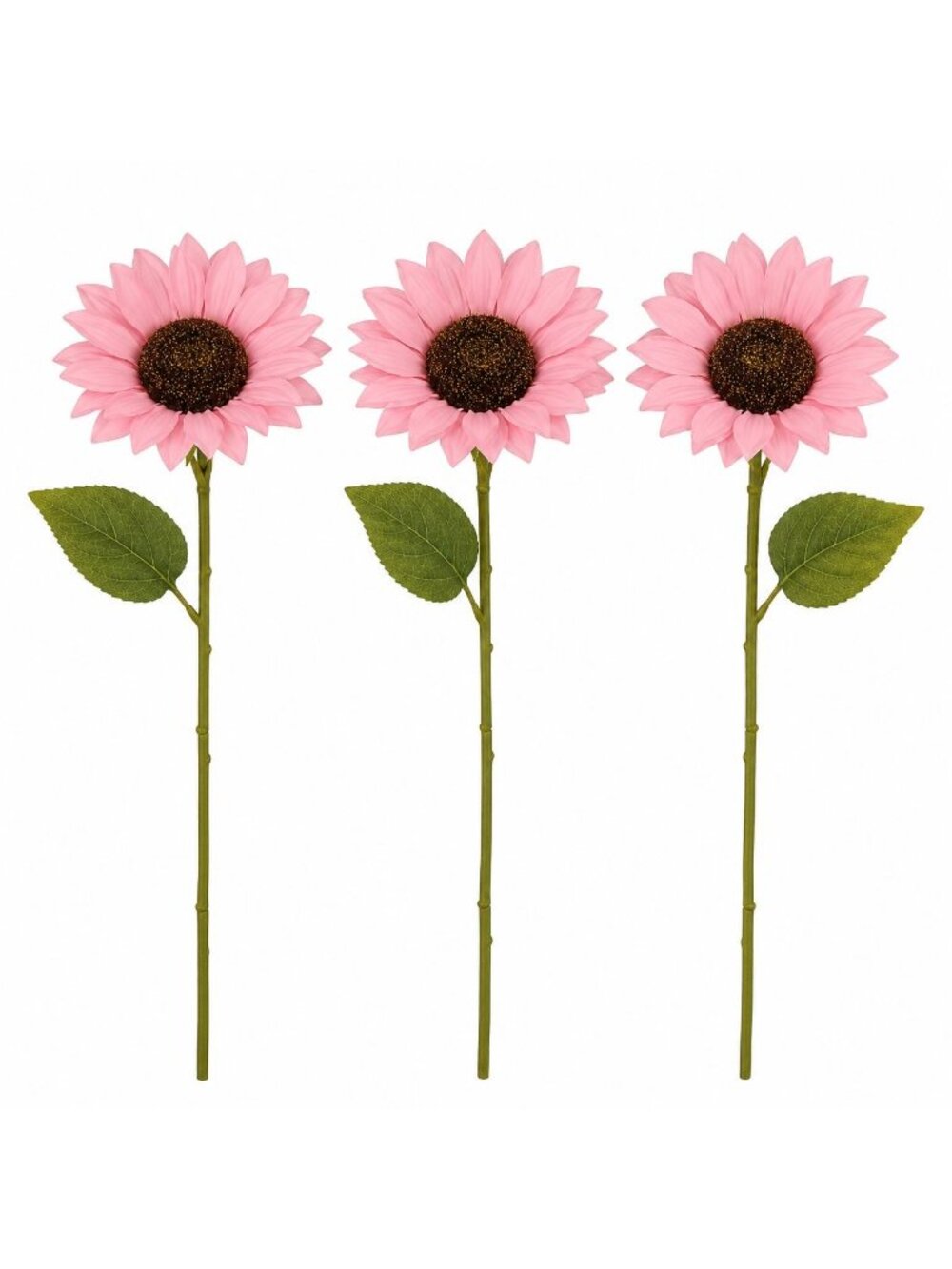 Pink Artificial Sunflower Stems Set of 3, 11 Inch Faux Flowers for Wreaths
